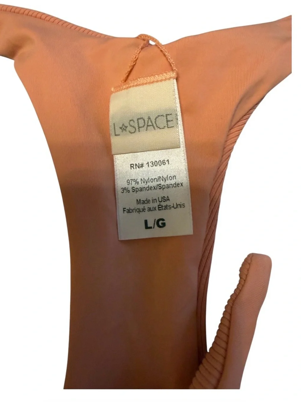 L*SPACE Ribbed Bikini Set L Top M Bottom Peach Tie Front Swimwear